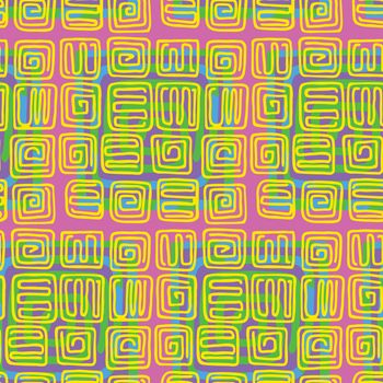 Seamless pattern of spirals with an indigenous pop-art style