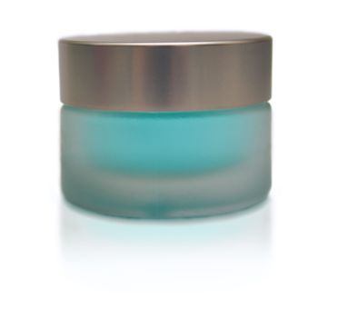 Blue gel for care of the face in a glass jar