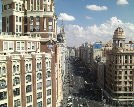 aerial view of the Gran Via, a street in the center of Madrid