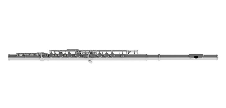 Concert flute or Transverse flute, Boehm flute, C flute isolated on white background