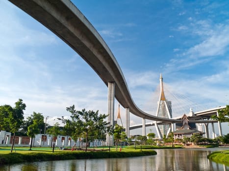 Museum of Industrial Ring Road Bridge and Bhumibol Bridge, Samut Prakarn,Thailand