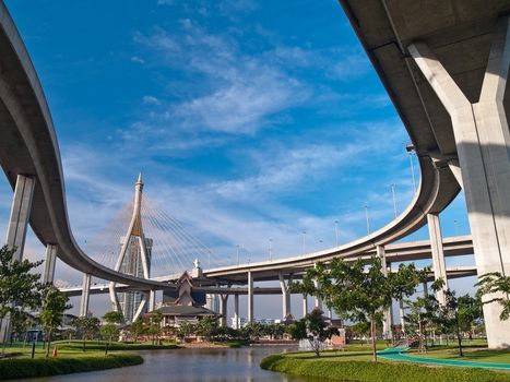 Museum of Industrial Ring Road Bridge and Bhumibol Bridge, Samut Prakarn,Thailand