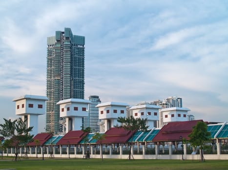 Towers near Bhumibol Bridge, Samut Prakarn,Thailand