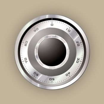 Secure safe dial in silver metal with web concept