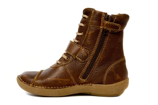 A brown high boot. Taken on a white background.