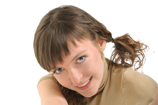 portrait of cool girl on white background