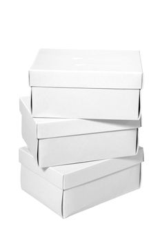 A pile of white boxes isolated on a clean white background.