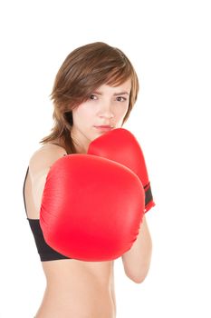 portrait of sports girl with boxing gloves