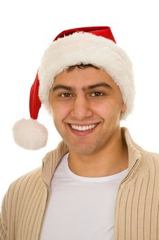 young man in a Santa Claus hat