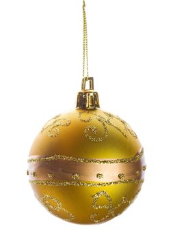 close-up golden christmas ball, isolated on white