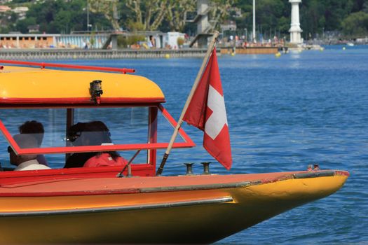 boat yellow and red in Geneva