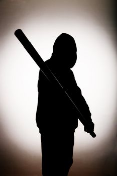 Close-up of a violent mans silhouette