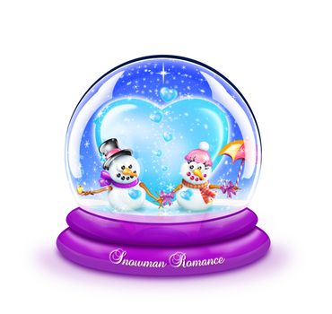 A snow globe with two snowmen in love.