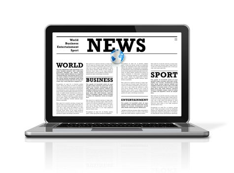 News on a laptop computer isolated on white with 2 clipping paths : one for global scene and one for the screen