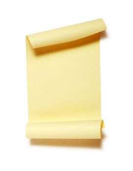 Blank yellow paper like a scroll isolated on white with clipping path