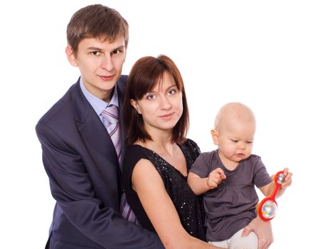 Happy Family posing together isolated on white