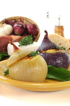 stuffed onions with goat cheese, bacon and thyme