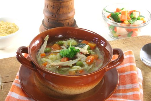 Chicken soup with chicken and fresh vegetable soup
