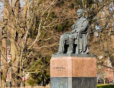 Friedrich Reinhold Kreutzwald is the father of Estonian Literature and this statue is in the Kadriog palace gardens in Tallinn Estonia