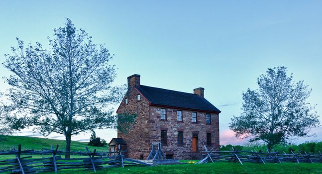 The old stone house in the center of the Manassas Civil War battlefield site near Bull Run