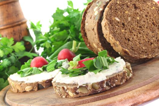 Wild garlic Bread with  Cream cheese, wild garlic and radishes