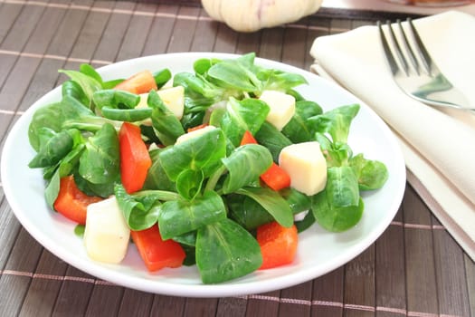 mixed salad with lettuce, peppers and goat cheese