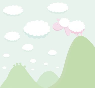 Sheep standing on top of a mountain looking at the cloud