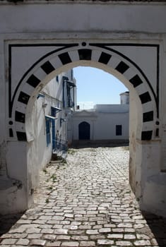 Sidi Bou Said - typical building with white walls, blue doors and windows