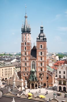 View at St. Mary's Church, famous landmark in Krakow, Poland.