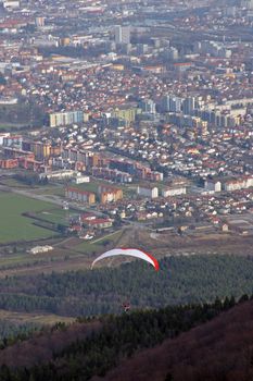 Paragliding above Maribor city, Slovenia