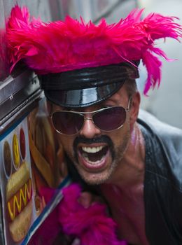 NEW YORK -  JUNE 26 : An unidentified participant celebrates gay pride parade after passing the same sex marrige bill in New York city on June 26 2011.