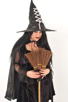 Witch in oversized hat with Broomstick