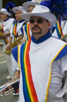 NEW YORK -  JUNE 26 : An unidentified participants celebrates gay pride parade after passing the same sex marrige bill in New York city on June 26 2011.