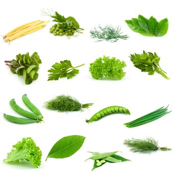 Set of green vegetables