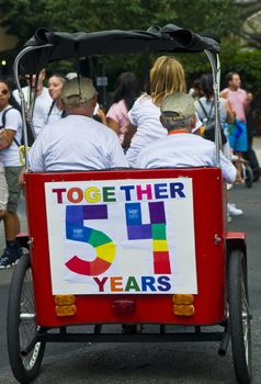 NEW YORK -  JUNE 26 : An unidentified old gay couple celebrates gay pride parade after passing the same sex marrige bill in New York city on June 26 2011.