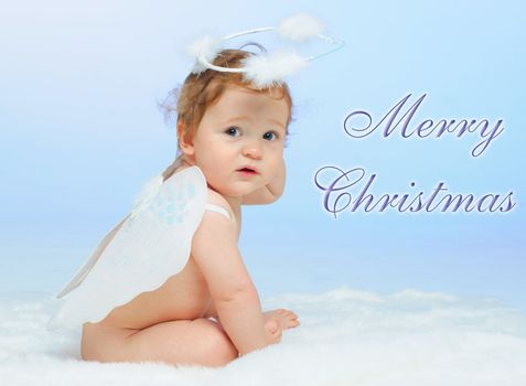 Christmas theme: Little Angel - portrait of a baby boy with angel wings
