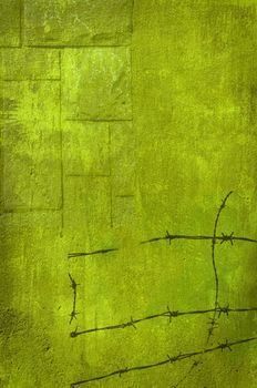 Green background with barbed wire