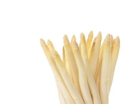 White asparagus heads standing loosely on white background