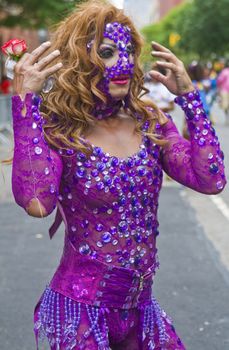 NEW YORK -  JUNE 26 : An unidentified participant celebrates gay pride parade after passing the same sex marrige bill in New York city on June 26 2011.