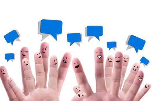 Social network concept of Happy group of finger faces  with speech bubbles