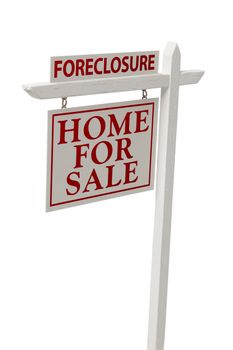 Foreclosure For Sale Real Estate Sign Isolated on a White Background with Clipping Path.