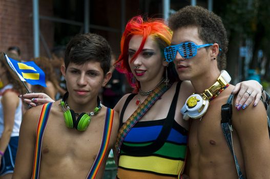 NEW YORK -  JUNE 26 : An unidentified participants celebrates gay pride parade after passing the same sex marrige bill in New York city on June 26 2011.