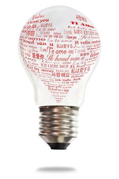 light bulb with international love words