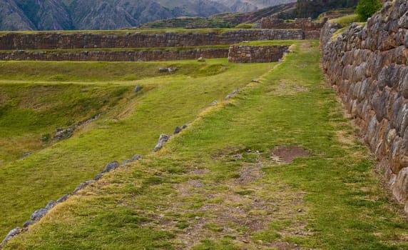 Inca ruins in the Sacred valley , Chinchero Peru