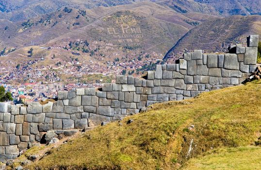 Ancient Sacsayhuaman , Incan ruins outside of Cusco Peru