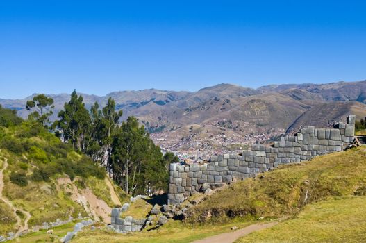 Ancient Sacsayhuaman , Incan ruins outside of Cusco Peru