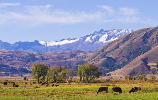 view of the Sacred valley in the Peruvian Andes