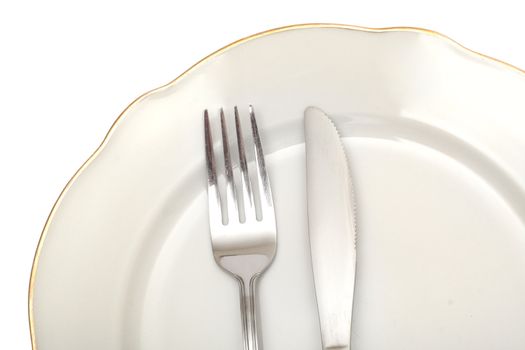 empty plate fork knife photo on the white