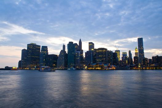 New York city skyline by night taken from Brooklyn