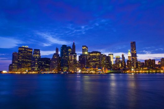 New York city skyline by night taken from Brooklyn